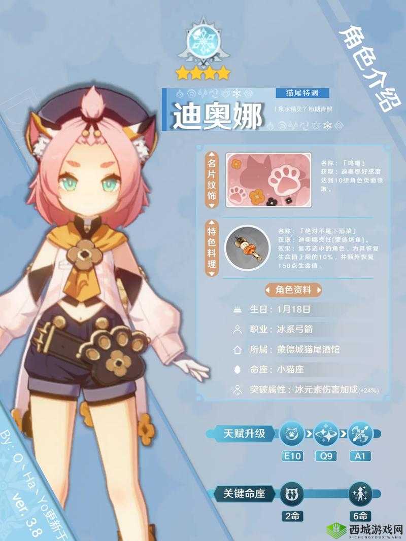 原神冰属性新星迪奥娜，猫尾酒馆调酒大师兼身怀绝技的战斗高手